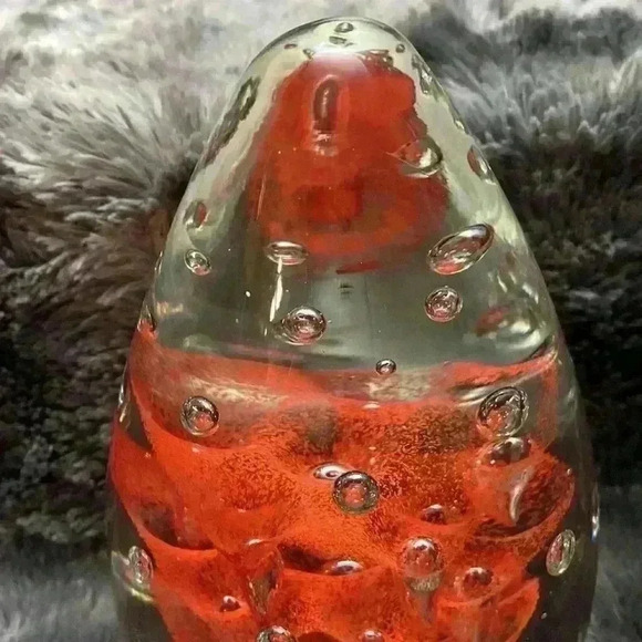 Large Teardrop or Egg form Art Glass  , orange colored and controlled helix - Picture 9 of 16